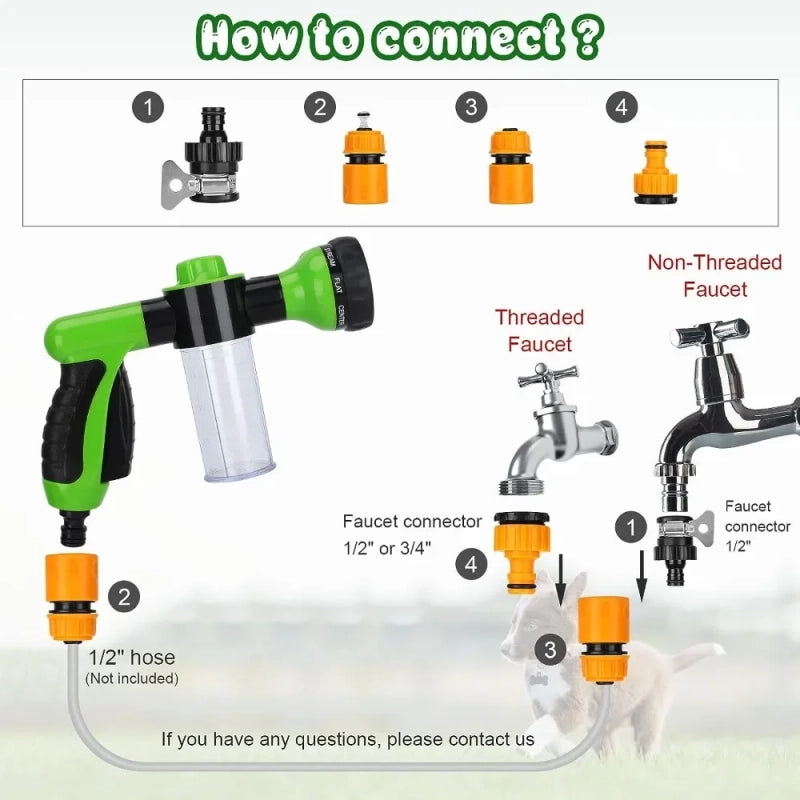 Pressure Hose Nozzle Foam Gun 8 In 1 Jet Spray Gun Soap Dispenser Garden Watering Horse Dog Animal Car Washing Tool Dropshipping